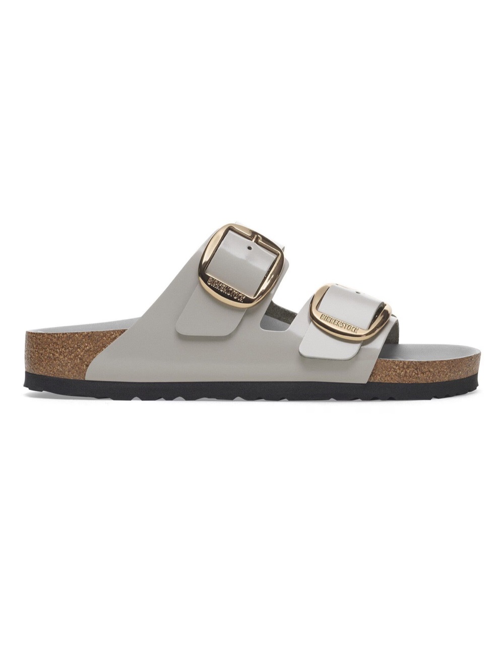 Birkenstock Big-Buckle Arizona Slide Sandal in Light Gray with Gold Buckles - Picture 2 of 2